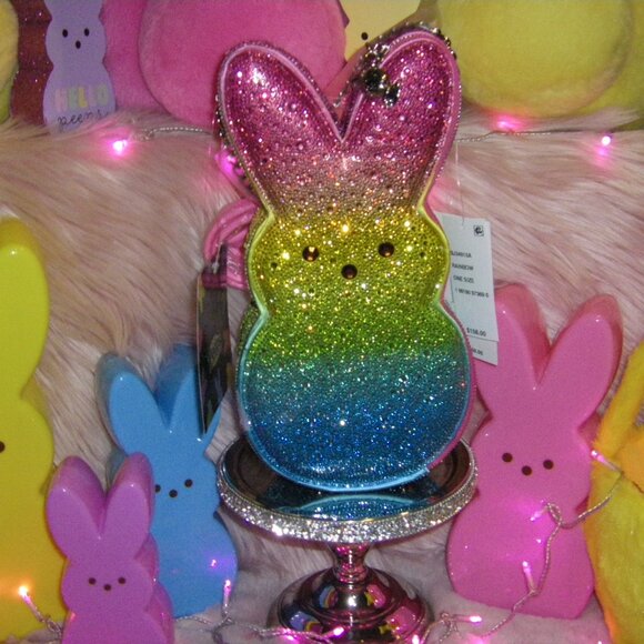 Betsey Johnson Kitsch Peeps Rainbow Rhinestone Bunny Rabbit Easter Crossbody Bag - Picture 9 of 16